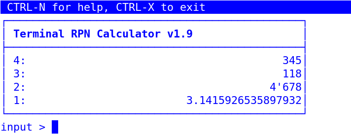 rpn calc v1.9 with custom colorscheme in xterm